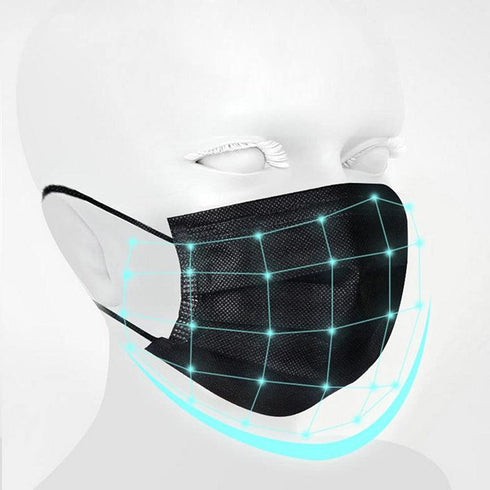 100PCS 3 NNPCBT Ply Black Disposable Face Mask Filter Protection Face Masks