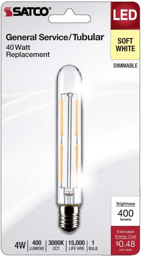Satco 21860-4T6.5/LED/CL/930/120V/E17/1CD Tubular (S21860) Intermediate Screw Base Exit Light Bulb by Satco