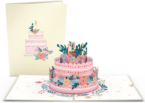 Lovepop Happy Birthday 3D Pop-Up Card for Her, Him, Girls, Boys - Floral Birthday Cake - 5" x 7" - Blank Notecard &