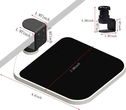 FUZADEL 360 Mouse Platform Clamp On Under Desk Adjustable Mouse Tray Mount Swivel Desktop Shelf Wrist Rest Rotating