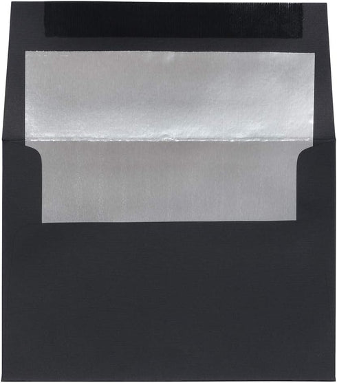 JAM PAPER A7 Foil Lined Invitation Envelopes - 5 1/4 x 7 1/4, Black Linen with Silver Foil, 50/Pack