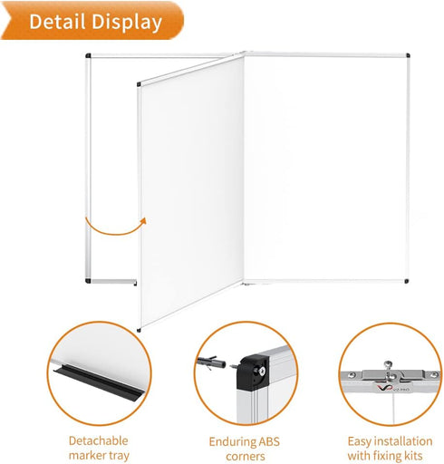 VIZ-PRO Magnetic Foldable White Board, 48 X 36 Inches, Dry Erase Whiteboard with Silver Aluminium Frame