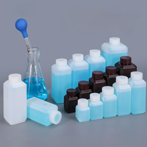 2 Pcs Plastic Lab Chemical Reagent Bottles, 16.9oz Square Sample Storage Container with Inner Ring Cover