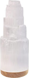 Selenite Crystal Lamp, 20 cm Tall, High Energy Skyscraper Lamp with Wooden