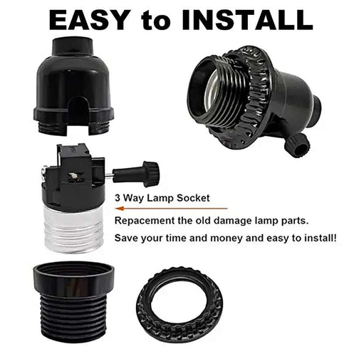 ALSHKASS E26 (3-Pack Threaded Lamp Socket Replacement,Socket ON/Off Switch & Shade Ring, Screw-in Base for Table Lamps