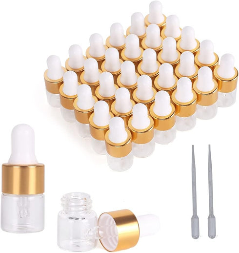 50 Clear Glass Dropper Bottles, 1/3/5ML Essential Oil Tincture Bottles with Measuring Pipette and Lid