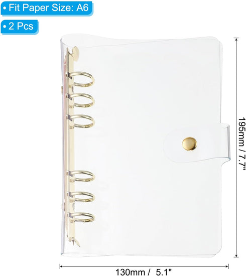 PATIKIL A6 Clear Binder Cover - 2Pcs Soft PVC Loose Leaf Binder Protector Refillable Notebook Shell with Snap Button