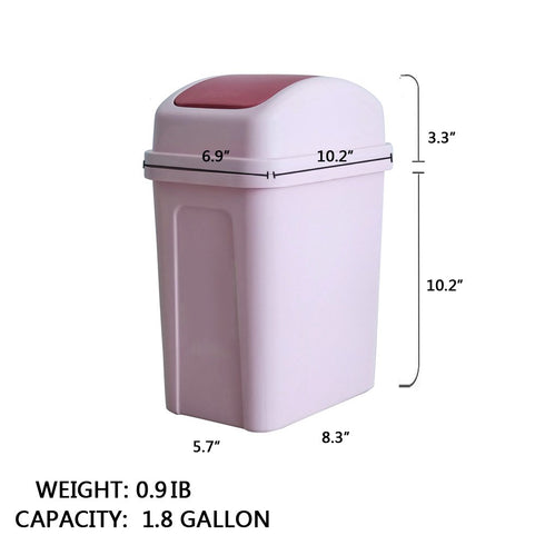 Teyyvn 7 Liter / 1.8 Gallon Plastic Trash Can with Swing Lid (Pink)