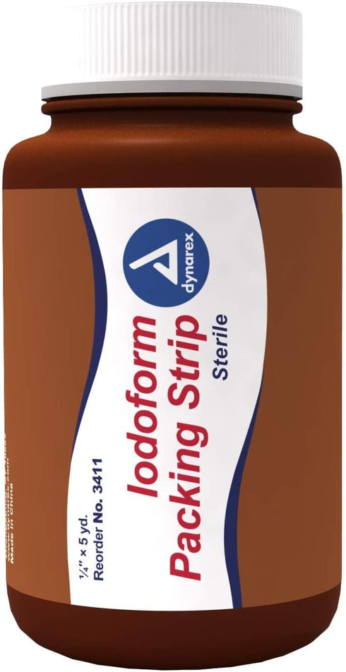 Dynarex Plain Packing Strip, Sterile Wound Care, 100% Cotton, Soft & Absorbent, 1/4” x 5 yd., 2 Jars