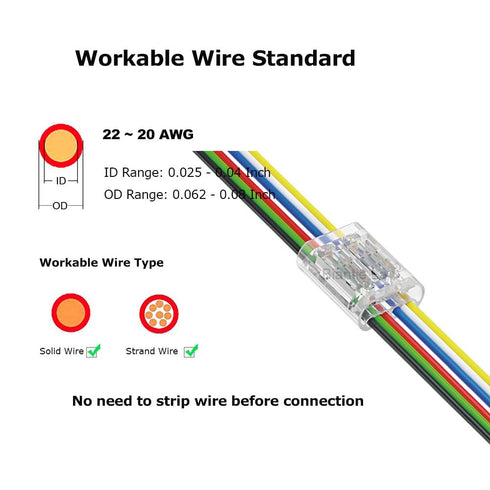 6-Pin 20-22 6-Line (10 Pack) RGBWW Connectors AWG | Solderless Wire Joiners for RGB+CCT Smart LED Lighting Extension