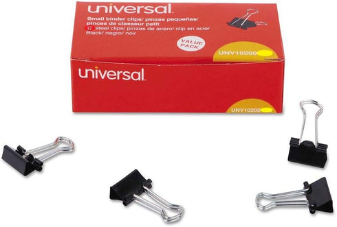Universal Small Binder Clips Steel Wire 3/8" Capacity 3/4" Wide Black/Silver Dozen by Universal