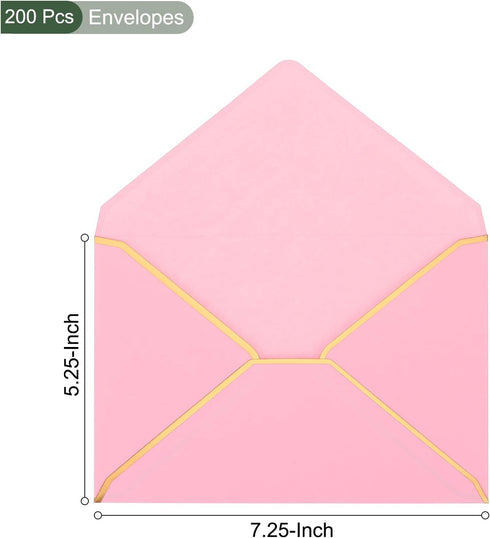 YOKIVE 200Pcs A7 Self Adhesive V Flap Mailing Envelopes with Gold Border for Cards and Postcards (Pink)
