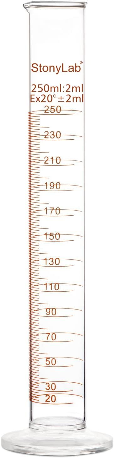 stonylab 1-Pack Graduated Cylinder, Borosilicate Glass 250 ml Heavy Wall Measuring Cylinder