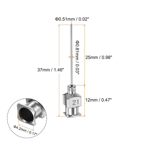 30pcs 21Gauge Stainless Steel Dispensing Needles, 1" All Metal Glue Needle Tube Blunt Tips Luer Lock for Thick Liquids, Ink, Glue, Lab Use