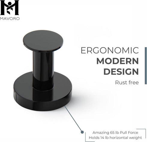 Mavoro Strong Magnetic Hooks Set of 2, Heavy Duty Black Magnet Hooks for Hanging Coats and Bags, Neodymium 52 Rare Earth