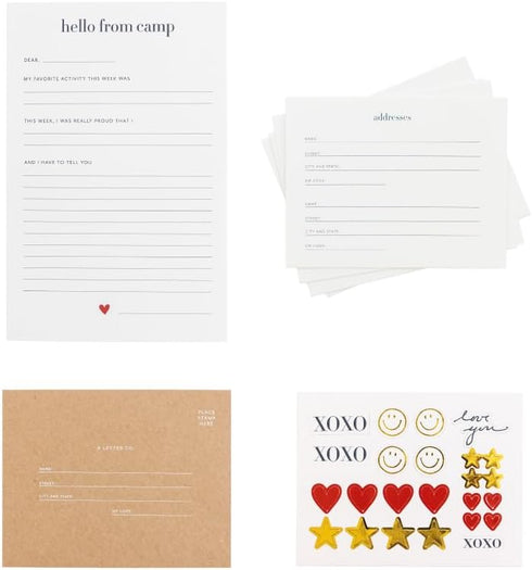 Sugar Paper Camp Notes Set, 12 Prompted Notes with Envelopes, 6.25" x 2" x 5" Storage Box with Dividers for Camp Letters