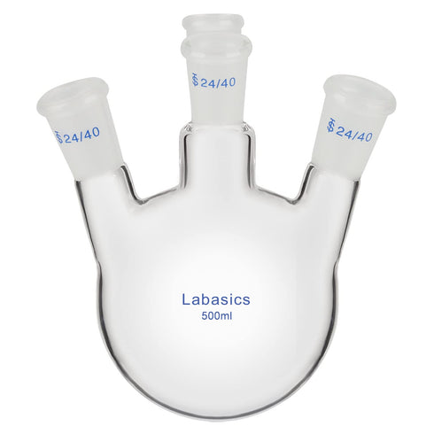 4 Neck Round Bottom Flask RBF, Heavy Wall Borosilicate Glass Lab Flask with 4 Bevel Necks, 500 ml