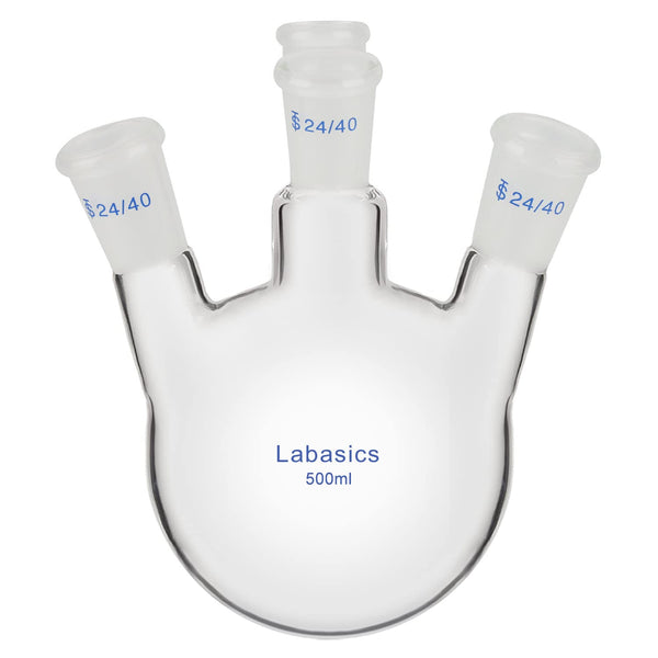 4 Neck Round Bottom Flask RBF, Heavy Wall Borosilicate Glass Lab Flask with 4 Bevel Necks, 500 ml