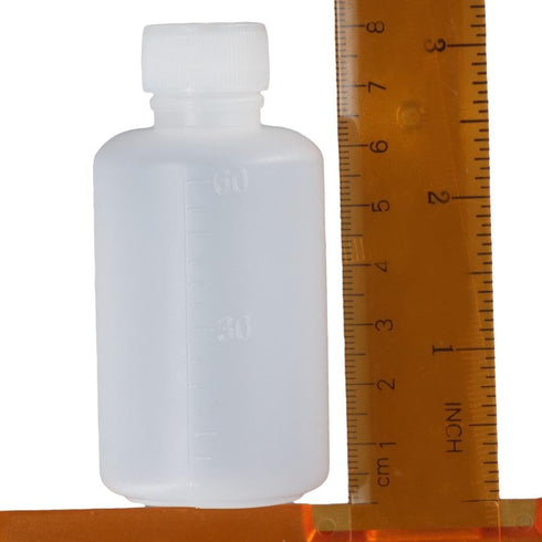 FEIYING 50pcs 60ml 2OZ Plastic Travel Empty Small Mouth Graduated Lab Chemical Container, Sample Bottles with Caps