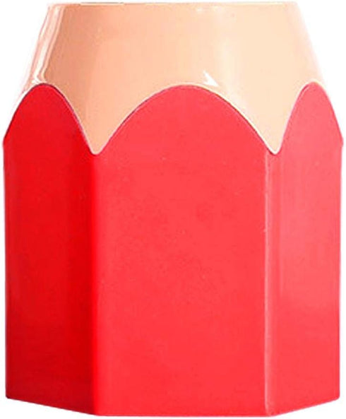 Brush Storage Pen Pencil Holder Container Desk Organizer for Home Office School, Pencil Shaped Pens Cup (Red)