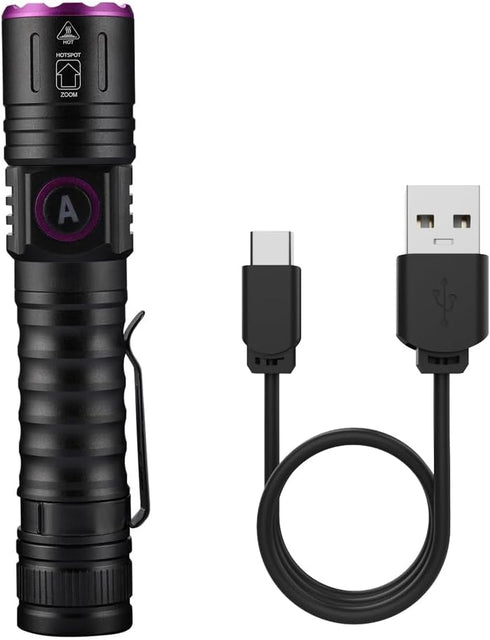 SV87 365nm 5W ALONEFIRE UV Flashlight Zoom Type C USB Rechargeable Black Light Money Detector for Resin Curing, Pet