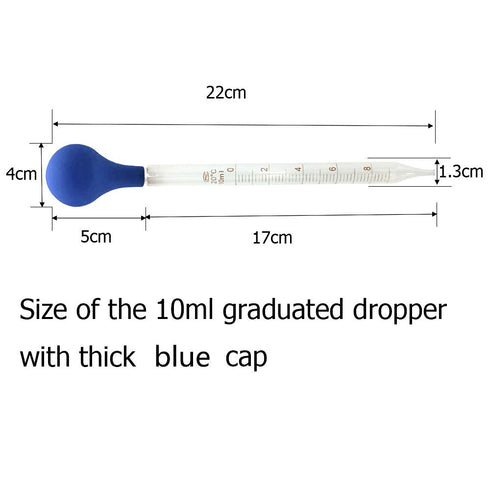 OESS Glass Graduated Dropper Pipettes with Blue Rubber Caps, 10ml Pk/2