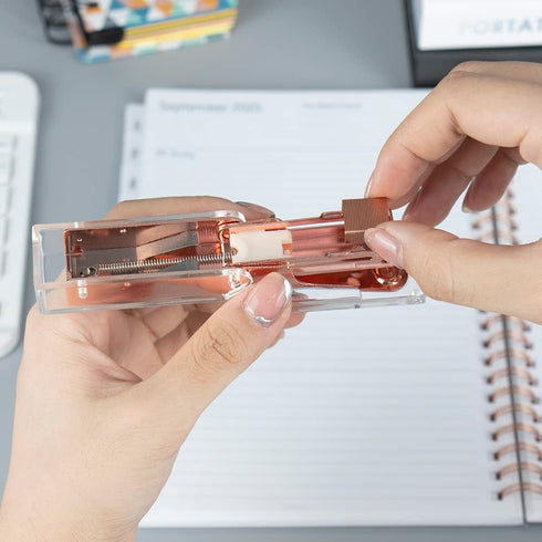 Rose Gold Mini Stapler with Clear Acrylic Body, 18 Sheets Capacity, Cute Stapler for Office, School