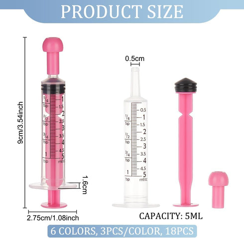 OLYCRAFT 18Pcs 6 Colors 5ML Plastic Measurement Syringe with Cap Individually Sealed Measuring Syringe Tools Without Needle Liquid Syringe for Scientific Labs Liquid Dispensing Pet Supplies