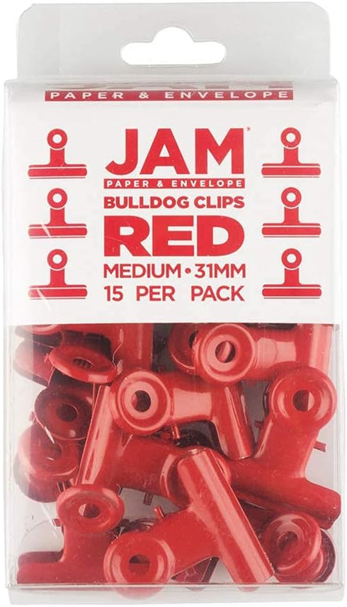 JAM PAPER Metal Bulldog Clips - Medium - 31mm - Red - Pack of 15
