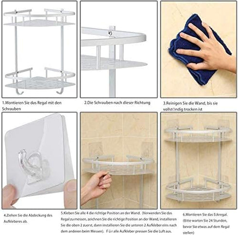 2 Hawsam No Drilling Bathroom Corner Shelves, Aluminum Tier Shower Shelf Caddy Adhesive Storage Basket for Shampoo