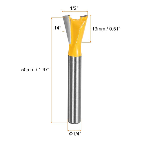 1/2" 1/4" 14 HARFINGTON Dovetail Router Bits Diameter Shank Tungsten Carbide Degree Dovetail Joint Drill Bit for Box