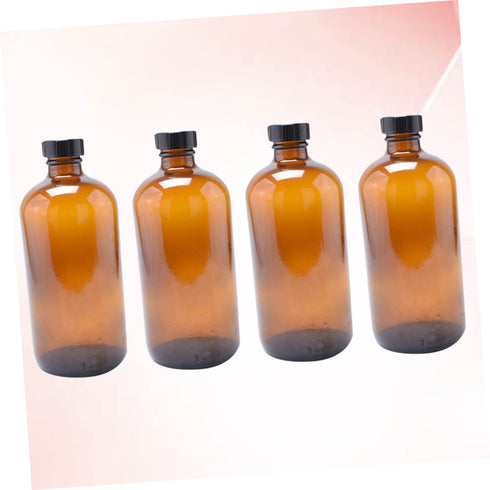 Set 4 of Refillable Amber Glass Boston Round Bottles for Mouthwash and Syrup