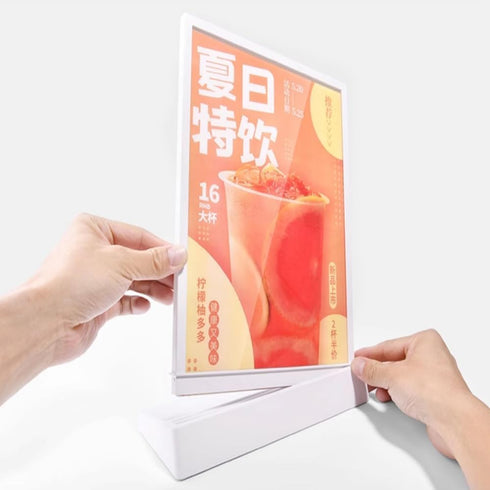 A4 LED Sign Holder Clear Sign Holder with LED Light Box, Table Menu Display Stand LED Menu Board (white light version T