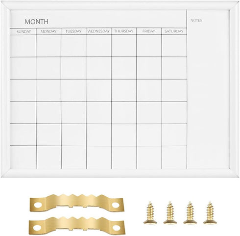 TORASO Dry Erase Monthly Calendar Board, Small Magnetic Planning Board with White Wood Frame for Office, School, Home,