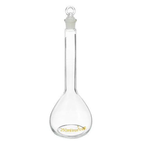 PATIKIL 250ml Graduated Volumetric Flask, 3.3 Borosilicate Glass with Glass Stopper, Tolerance 0.10ml for Lab Experiment