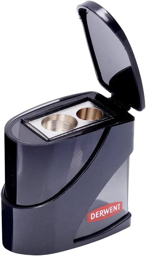Derwent Twin Hole Pencil Sharpener, Black, 11.5mm & 8.25mm Sizes