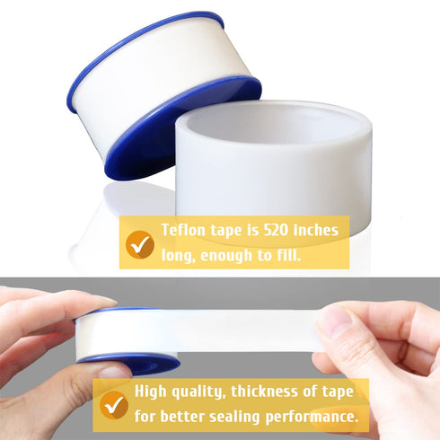 4 Rolls Teflon Tape 3/4 Inch(W) x 520 Inches(L) - Plumbing Tape, PTFE Thread Seal for Shower Head, Pipe Sealing, White