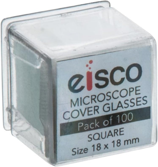 Eisco Labs Square Microscope Glass Covers, 18 x 18 mm, Pack of 100 Slide Cover Slips
