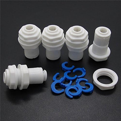 Lemoy 1/4 inch Plastic Bulkhead Fitting Tubing, Quick Connectors Pipe Fittings for Reverse Osmosis Drinking Water, Pack