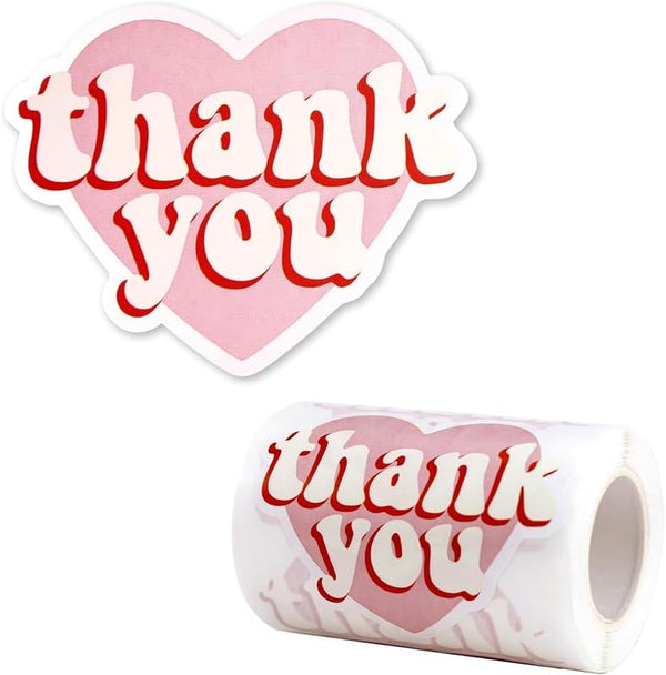 7AweQur 120pcs 2.4 Inch Large Size Pink Heart-Shaped Thank You Stickers Roll Aesthetic