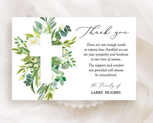 All Ewired Up Personalized Christian Funeral Thank You Cards with Cross, Religious, Sympathy Acknowledgement Cards
