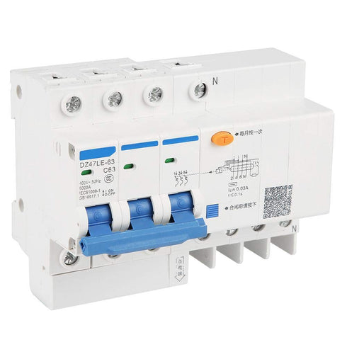 YWBL-WH DZ47LE-63 Current Circuit Breaker 230V 63A 30mA 3P+N C63 RCCB Leakage Overload Short Circuit Breaker