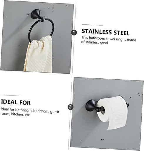 1Set Balacoo Black Towel Rack Accessory Stainless Steel Wall Mount Towel Ring for Bathroom Space Saving Design