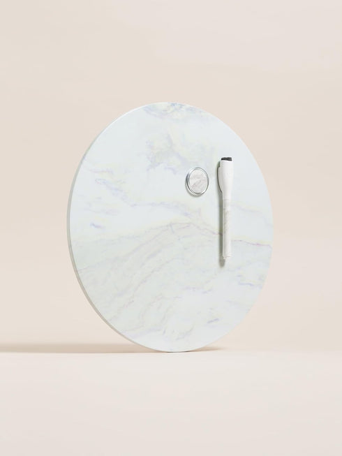 U Brands Round Magnetic Marble Print Dry Erase Board, 12" Diameter, Frameless, includes Magnet and Marker