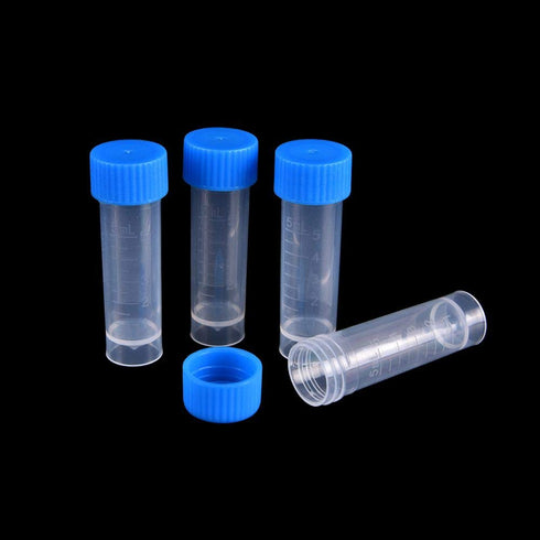 50 Pieces 5 ML Plastic Cryovial Test Tubes with Blue Screw Caps, Graduated Clear Sample Vial Container