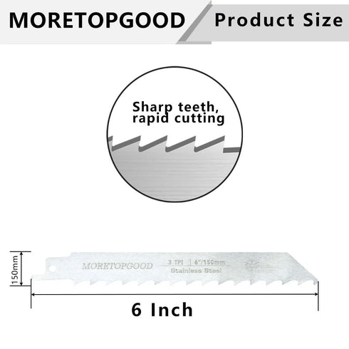 6 Inch Frozen Cutting,3 Blades-5 Pack Stainless Steel Reciprocating Saw Blades for Meat Bone TPI Food Saw