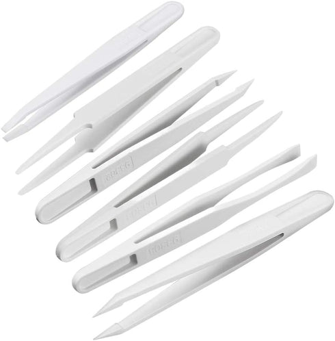 Precision Plastic Tweezers Kit, Anti-static Set for Craft & Electronics Repair - White - 6Pcs