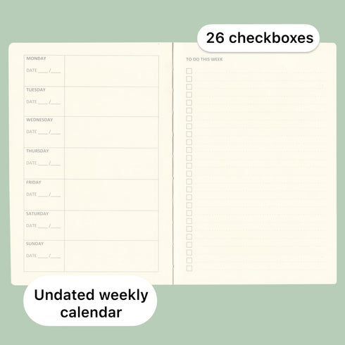 RICCO BELLO Undated Weekly Planner To Do Notebook - Hardcover for Work, School, Home with Pen Holder, Bookmark, Band