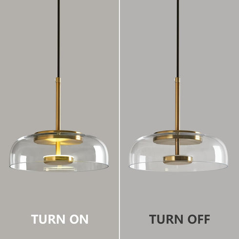 LBSQJ 6000K (8.85 1 Pack) Clear Glass Pendant Lights Kitchen Island Modern LED Pendant Light Fixtures Gold Finish