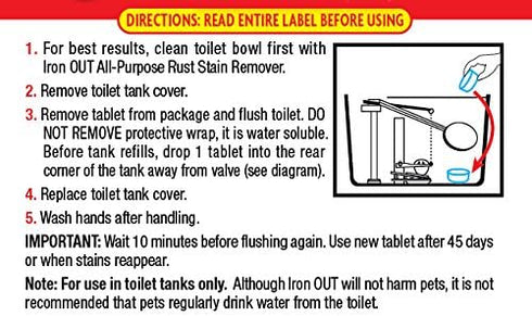 Iron OUT Automatic Toilet Bowl Cleaner, Pack of 1, 6 Tablets, Repel Rust and Hard Water Stains